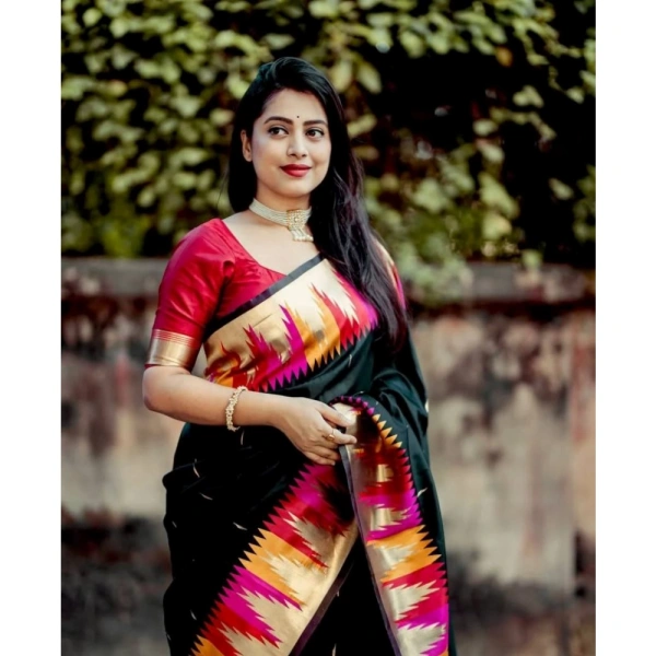 Generic Women's Silk Printed Saree With Unstitched Blouse 5.5Mtr (Multicolor) - Multicolor