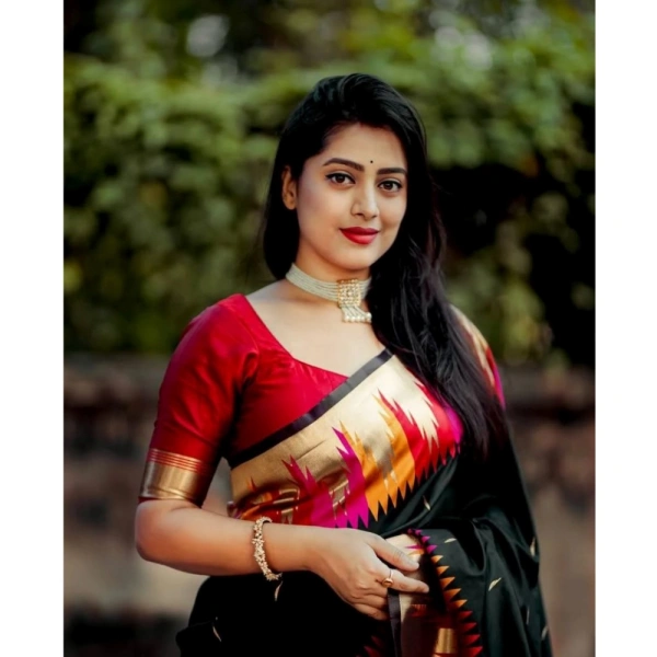 Generic Women's Silk Printed Saree With Unstitched Blouse 5.5Mtr (Multicolor) - Multicolor