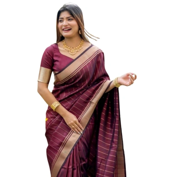 Generic Women's Silk Printed Saree With Unstitched Blouse 5.5Mtr (Maroon) - Maroon