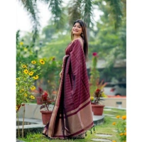 Generic Women's Silk Printed Saree With Unstitched Blouse 5.5Mtr (Maroon) - Maroon