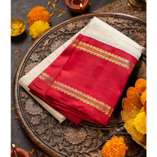 Generic Women's Silk Printed Saree With Unstitched Blouse 5.5Mtr (Off White) - Off White