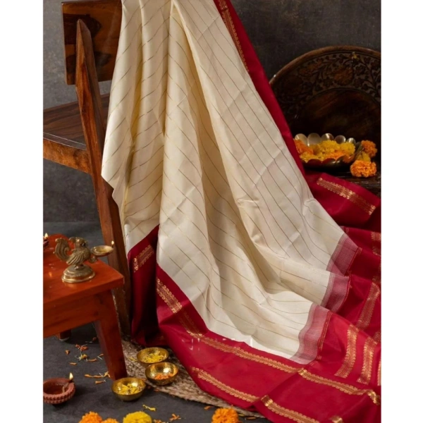 Generic Women's Silk Printed Saree With Unstitched Blouse 5.5Mtr (Off White) - Off White