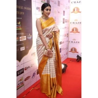 Generic Women's Silk Printed Saree With Unstitched Blouse 5.5Mtr (Off White-Yellow) - Off White-Yellow
