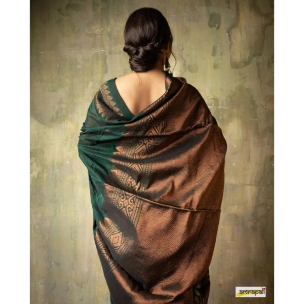 Generic Women's Silk Printed Saree With Unstitched Blouse 5.5Mtr (Green) - Green