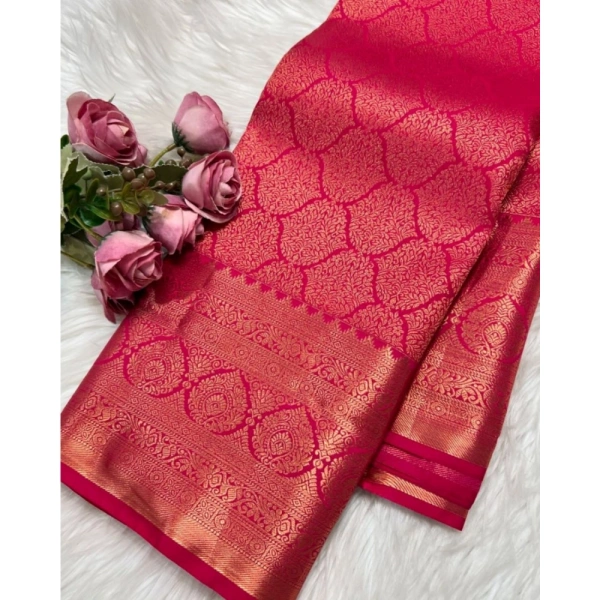 Generic Women's Silk Printed Saree With Unstitched Blouse 5.5Mtr (Rani Pink) - Rani Pink