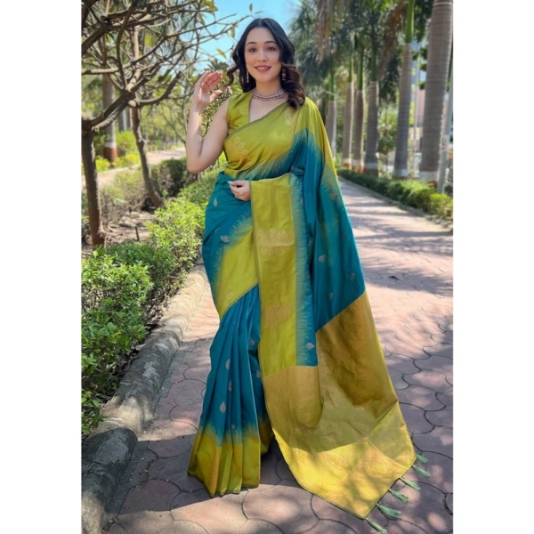 Generic Women's Silk Printed Saree With Unstitched Blouse 5.5Mtr (Rama) - Rama