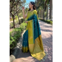 Generic Women's Silk Printed Saree With Unstitched Blouse 5.5Mtr (Rama) - Rama