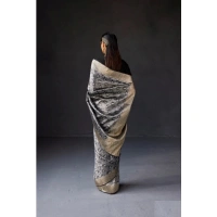 Generic Women's Silk Printed Saree With Unstitched Blouse 5.5Mtr (Grey) - Grey