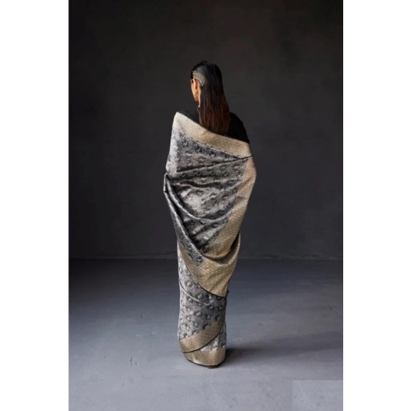Generic Women's Silk Printed Saree With Unstitched Blouse 5.5Mtr (Grey) - Grey
