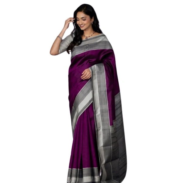 Generic Women's Silk Printed Saree With Unstitched Blouse 5.5Mtr (Purple) - Purple