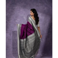 Generic Women's Silk Printed Saree With Unstitched Blouse 5.5Mtr (Purple) - Purple