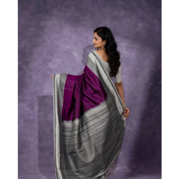 Generic Women's Silk Printed Saree With Unstitched Blouse 5.5Mtr (Purple) - Purple