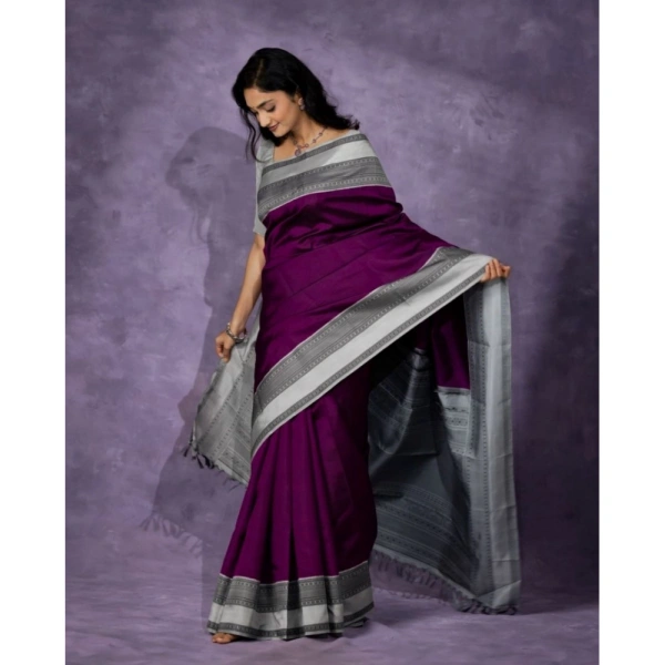 Generic Women's Silk Printed Saree With Unstitched Blouse 5.5Mtr (Purple) - Purple