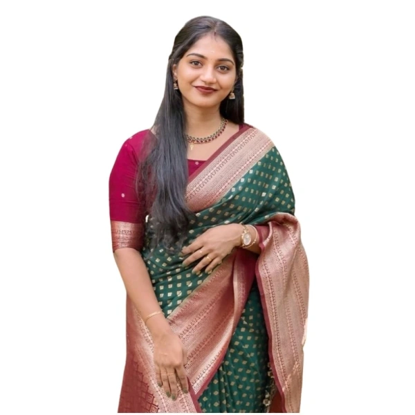 Generic Women's Silk Printed Saree With Unstitched Blouse 5.5Mtr (Green-Red) - Green-Red