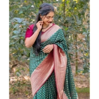 Generic Women's Silk Printed Saree With Unstitched Blouse 5.5Mtr (Green-Red) - Green-Red