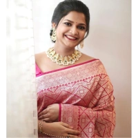 Generic Women's Silk Printed Saree With Unstitched Blouse 5.5Mtr (Pink) - Pink