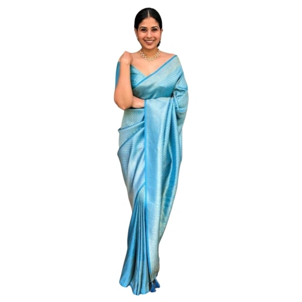 Generic Women's Silk Printed Saree With Unstitched Blouse 5.5Mtr (Sky Blue) - Sky Blue