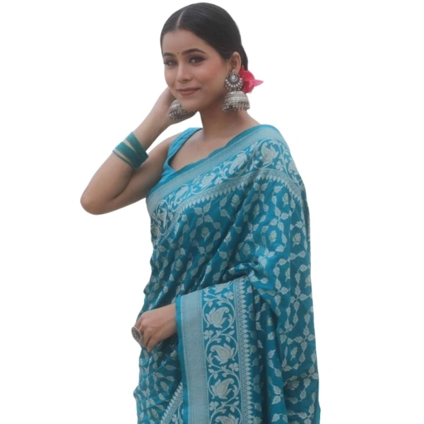 Generic Women's Silk Printed Saree With Unstitched Blouse 5.5Mtr (Sky Blue) - Sky Blue