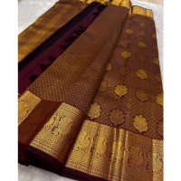 Generic Women's Silk Printed Saree With Unstitched Blouse 5.5Mtr (Maroon) - Maroon