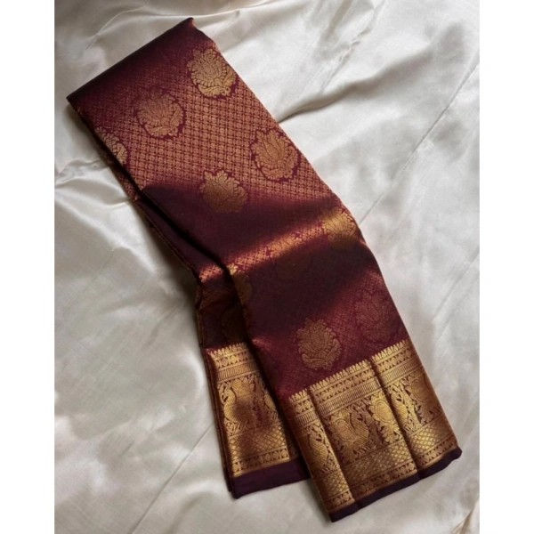 Generic Women's Silk Printed Saree With Unstitched Blouse 5.5Mtr (Maroon) - Maroon