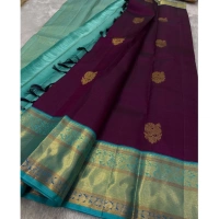 Generic Women's Silk Printed Saree With Unstitched Blouse 5.5Mtr (Wine) - Wine