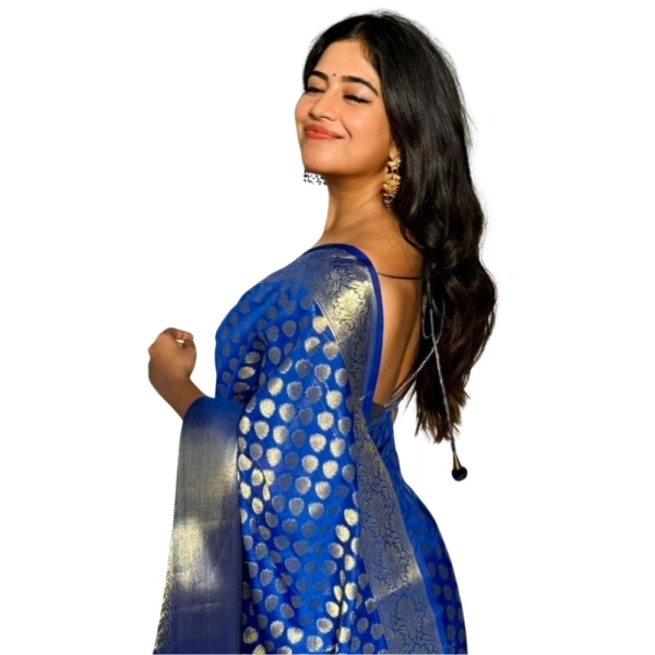 Generic Women's Silk Printed Saree With Unstitched Blouse 5.5Mtr (Royal Blue) - Royal Blue