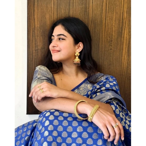Generic Women's Silk Printed Saree With Unstitched Blouse 5.5Mtr (Royal Blue) - Royal Blue