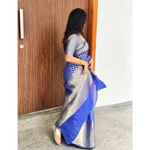 Generic Women's Silk Printed Saree With Unstitched Blouse 5.5Mtr (Royal Blue) - Royal Blue