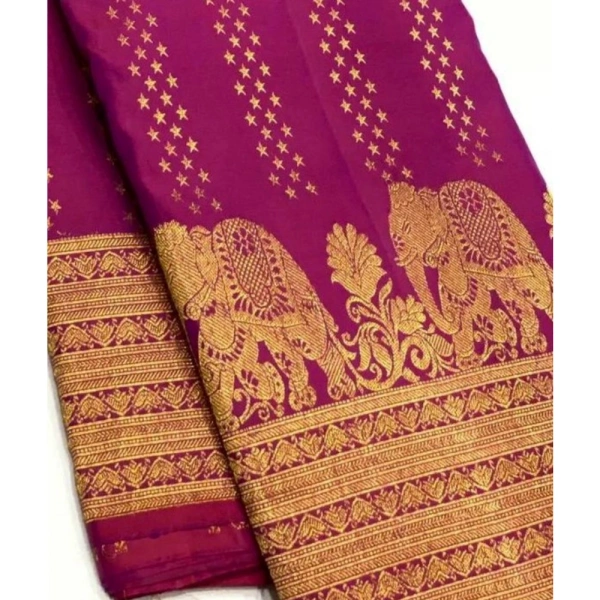 Generic Women's Silk Printed Saree With Unstitched Blouse 5.5Mtr (Rani Pink) - Rani Pink