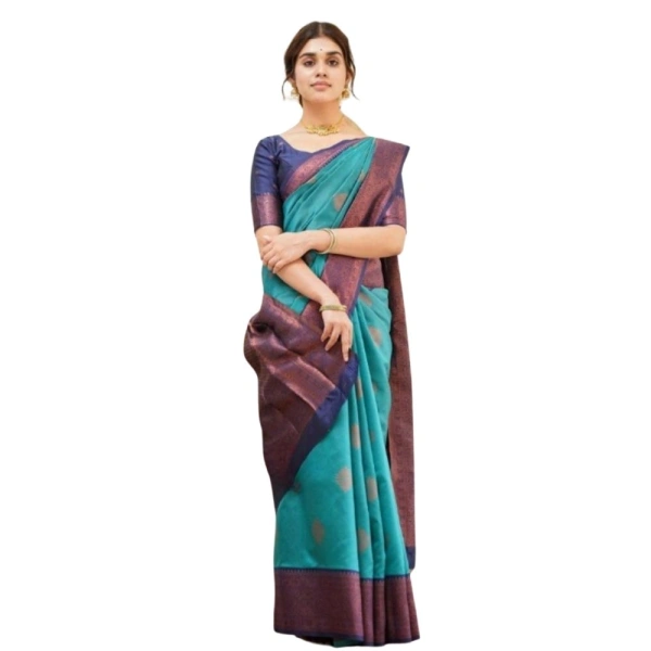 Generic Women's Silk Printed Saree With Unstitched Blouse 5.5Mtr (Rama) - Rama