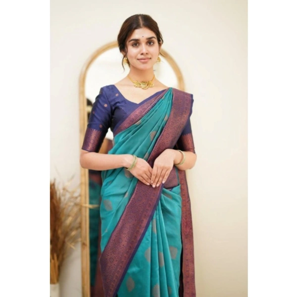 Generic Women's Silk Printed Saree With Unstitched Blouse 5.5Mtr (Rama) - Rama