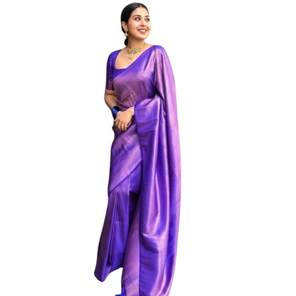 Generic Women's Silk Printed Saree With Unstitched Blouse 5.5Mtr (Blue) - Blue