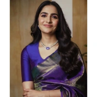 Generic Women's Silk Printed Saree With Unstitched Blouse 5.5Mtr (Purple) - Purple