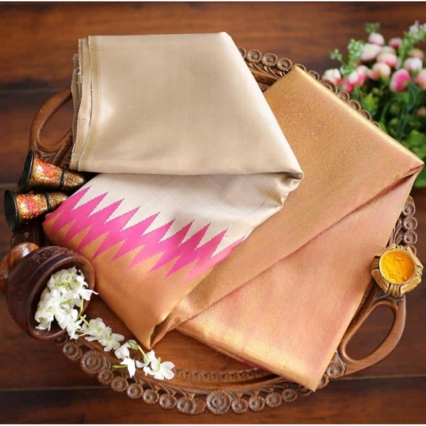 Generic Women's Silk Printed Saree With Unstitched Blouse 5.5Mtr (Cream) - Cream