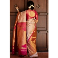 Generic Women's Silk Printed Saree With Unstitched Blouse 5.5Mtr (Cream) - Cream