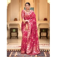 Generic Women's Silk Printed Saree With Unstitched Blouse 5.5Mtr (Pink) - Pink