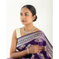 Generic Women's Silk Printed Saree With Unstitched Blouse 5.5Mtr (Purple) - Purple