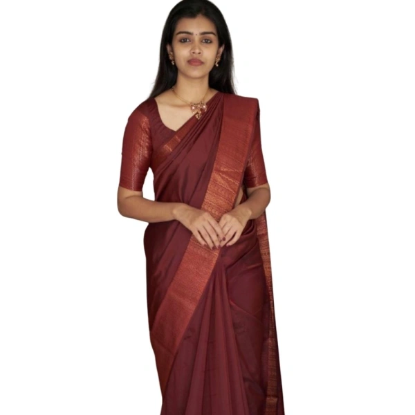 Generic Women's Silk Printed Saree With Unstitched Blouse 5.5Mtr (Maroon) - Maroon