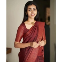 Generic Women's Silk Printed Saree With Unstitched Blouse 5.5Mtr (Maroon) - Maroon