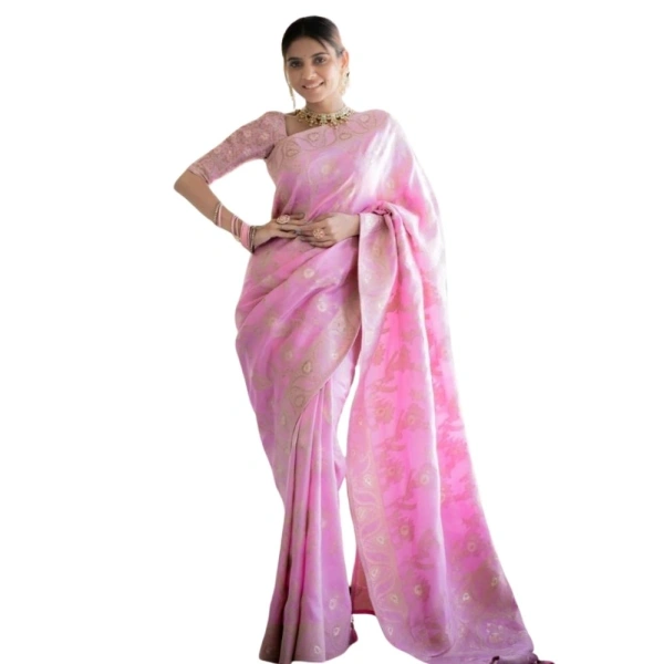 Generic Women's Silk Printed Saree With Unstitched Blouse 5.5Mtr (Pink) - Pink
