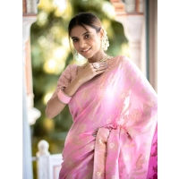 Generic Women's Silk Printed Saree With Unstitched Blouse 5.5Mtr (Pink) - Pink