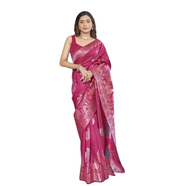 Generic Women's Silk Printed Saree With Unstitched Blouse 5.5Mtr (Rani Pink) - Rani Pink