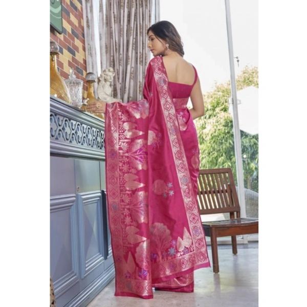 Generic Women's Silk Printed Saree With Unstitched Blouse 5.5Mtr (Rani Pink) - Rani Pink