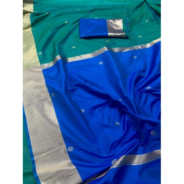 Generic Women's Silk Printed Saree With Unstitched Blouse 5.5Mtr (Blue) - Blue