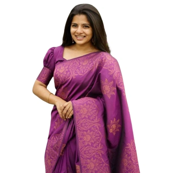 Generic Women's Silk Printed Saree With Unstitched Blouse 5.5Mtr (Purple) - Purple