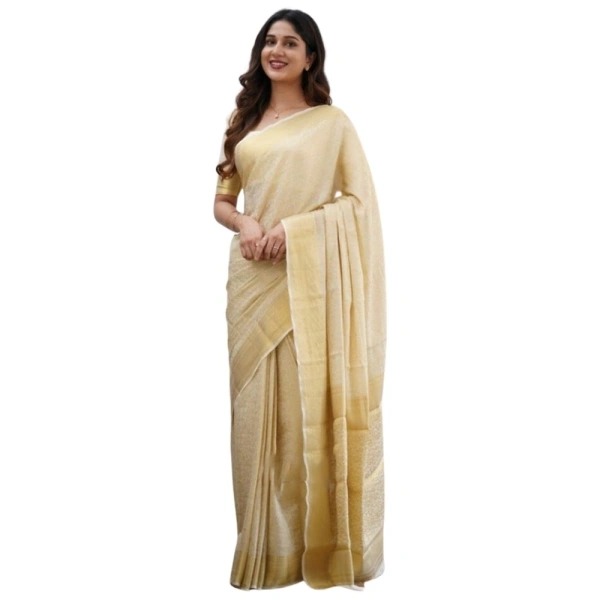 Generic Women's Silk Printed Saree With Unstitched Blouse 5.5Mtr (Cream) - Cream