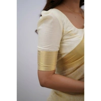 Generic Women's Silk Printed Saree With Unstitched Blouse 5.5Mtr (Cream) - Cream