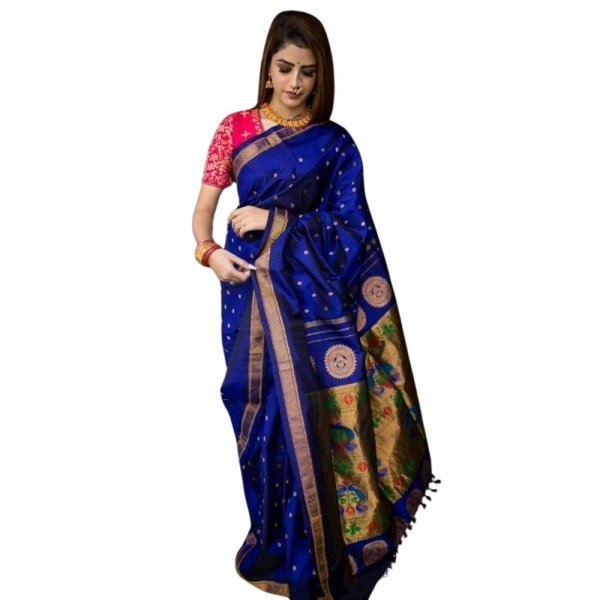 Generic Women's Silk Printed Saree With Unstitched Blouse 5.5Mtr (Blue) - Blue