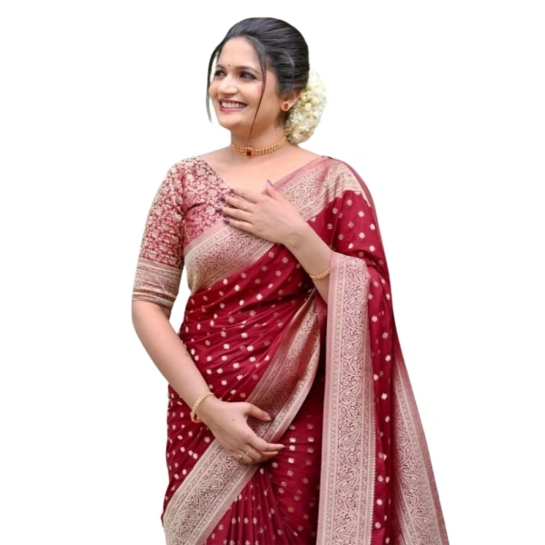 Generic Women's Silk Printed Saree With Unstitched Blouse 5.5Mtr (Maroon) - Maroon