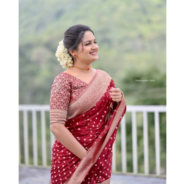 Generic Women's Silk Printed Saree With Unstitched Blouse 5.5Mtr (Maroon) - Maroon